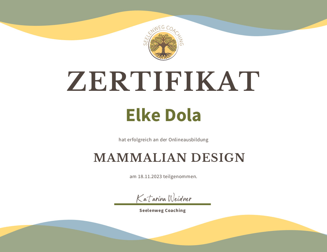 Zertifikat Elke Dola Mammalian Design
